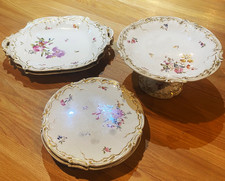 Vintage Sarreguemines faience plates (4), dishes (2) & cake stand