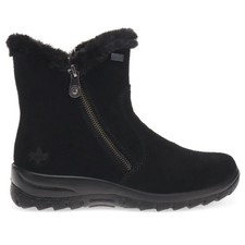 Rieker Tex Ladies Waterproof Warm Lined Black Suede Double Zip Boots  L7612
