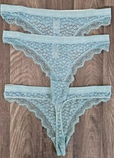 3 x Ladies M S Thong Briefs Turquoise Lace 'Love' waistband