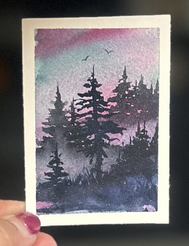Aceo pink skies lake - aceo,