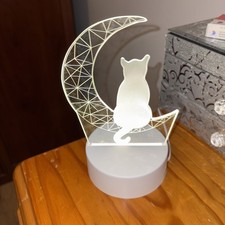 3D LED Light Cat Moon White Night Desk Table Lamp Décor Gift NEW