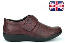 Womens Wide Fit Shoes Ladies Extra Wide Shoes Touch Fasten Burgundy (EE Fitting)