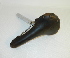 Vintage Wrights Olympian 56.L Leather Bicycle Saddle with post Made in Uk