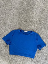 Ladies Zara Blue Cropped Short Sleeved Stretch Top Size EUR M