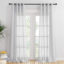 Light Grey Eyelet Net Curtains - Semi Transparent Voile Sheer 52 x 95 In