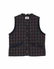 PUFFA Womens Gilet UK 16 Large Navy Blue Check Cotton AK14