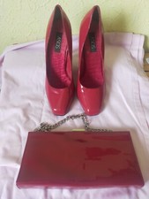 ASOS Ladies  4 Inch Heel Red Court Shoes Size 7 With Matching Clutch Bag 