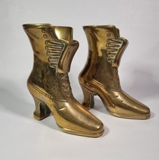 Pair Vintage Brass Ladies Victorian Style Shoe Boot Ornament Vase 