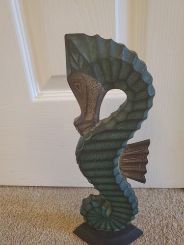 Green wooden seahorse - seahorse, statue