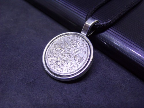 Sixpence necklace pendant 1953 - necklace,