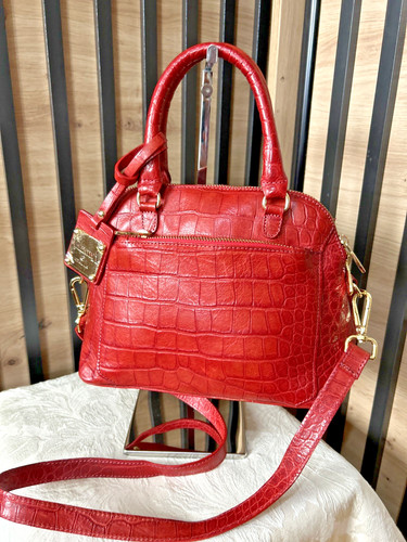 Real leather red croc - croc, embossed