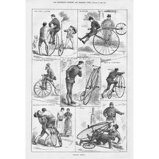 Bicycle Riding - Antique Print 1882
