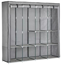 Triple Modular Fabric Wardrobe 169cm Metal Frame Grey & Black For Home Organizer