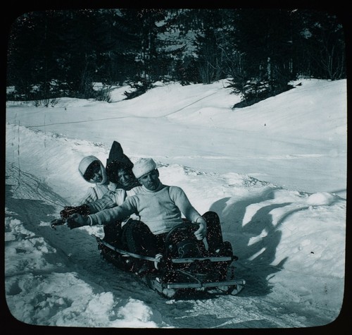 Magic lantern slide - magic, toboggan