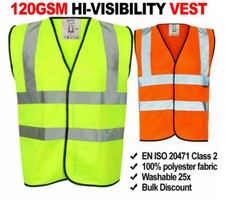 120GSM Hi Viz Vest High Vis Safety | YELLOW ORANGE | Waistcoat Visibility Jacket