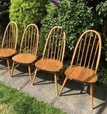 Four Blonde Vintage Ercol Blue Label Quaker Chairs (more Available)