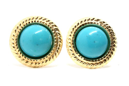 9ct gold turquoise round - 9ct, studs