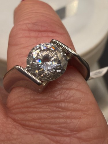 Silver solitaire ring - ring, cz