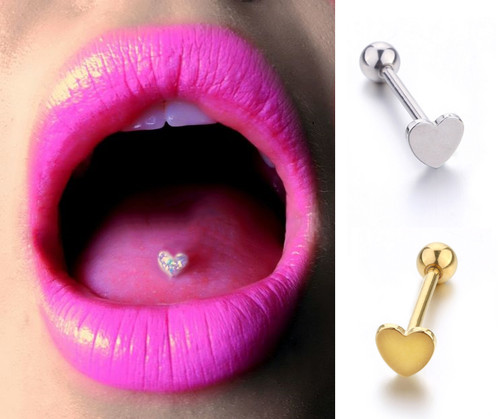 14g tongue bar heart - tongue,
