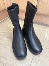 Fitflop UK 4 F Luma Stretch Demi Wedge Mid Calf Boots Black Leather 