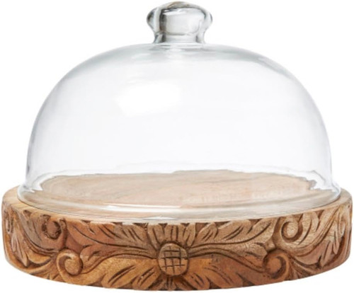 Glass dome with carved base - glass,