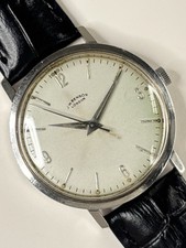 J W BENSON Vintage 1950’s Men’s Manual Wind Stainless Steel Silver Dress Watch