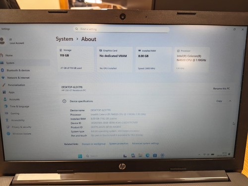 250 laptop intel - hp, 15.6"