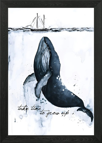 Whale and ship watercolor art - ship,
