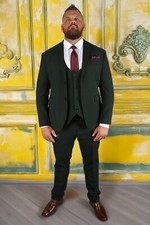 Mens Green Check Three Piece