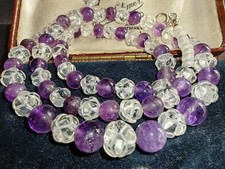 Hand carved rock crystal flower quartz amethyst bead 925 sterling necklace