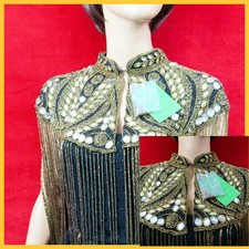 Festival  Gold black mix  Beaded Fringe Cape, Sequin Long Tassel Shawl One Size