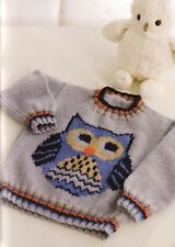 Knitting pattern copy kids owl motif sweater for 2-8 years in DK yarn #40