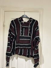 Vel -Mex  Mexican Baja Hoodie, Black, Light Brown. Vertical Striped. Size L