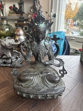 11“Chenrezig 4 arms armed Kwan-yin Buddha  Pure Bronze Lucky Bodhisattva Statue