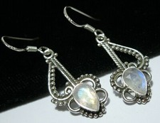 Sterling Silver Rainbow Moonstone Drop EARRINGS, New Gift, Bali 925