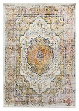 Bohemian Vintage Traditional Rug Distressed Faded Multi Coloured Medallion Mat 