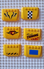 LEGO TRIPLE SLOPE CURVED WEDGE CAR BONNET 4x6x2/3 YELLOW PRINTED CHOOSE LOGO