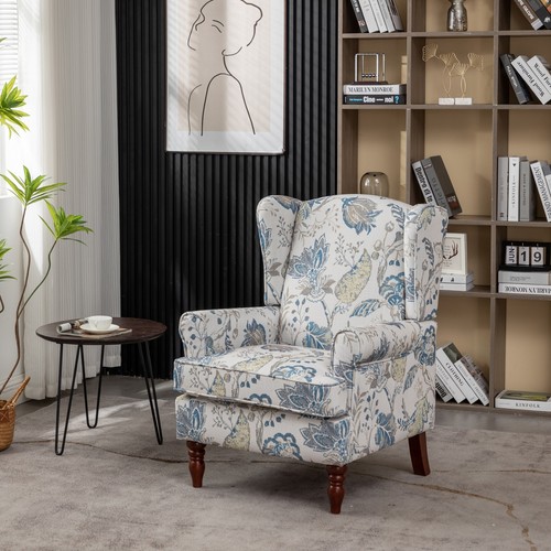High wing back armchair fabric - back,