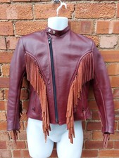 Crowtree Leathers Jacket Handmade in uk Ladies Fringed maroon Biker small 