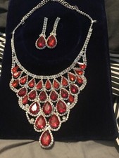 Silver and red stone necklace and earrings Custom, Gold Plated Earrings