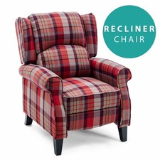 EATON WING BACK FIRESIDE CHECK FABRIC RECLINER ARMCHAIR SOFA LOUNGE CHAIR