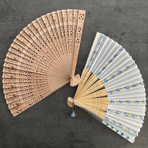 Wooden panda fan set - set, floral