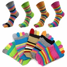6Pairs Women Five Finger Toe Socks Striped Cotton Warm Winter Casual Breathable