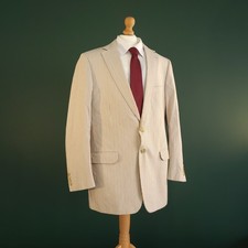 Brook Taverner Blazer Mens 42L Ivory  Cotton Striped Summer Boating  Jacket