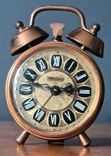 Vintage Mid Century Blessing West German Gold Gilt Travel Alarm Clock - Working 