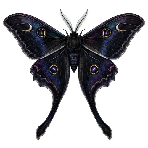 Black luna moth sticker - black,