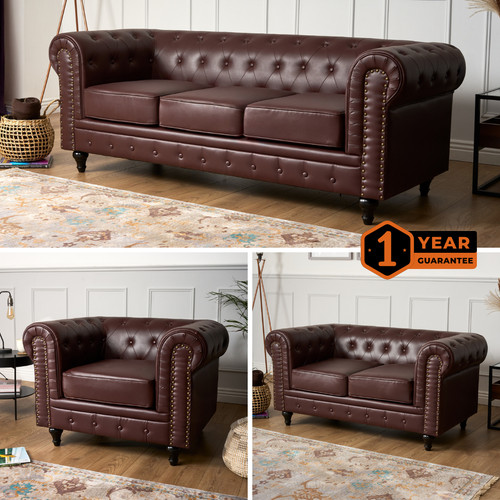 Chesterfield sofa suite brown - suite,