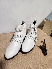 Primark Ladies Studded White Ankle Boots.  MILITARY, Zip,BUCKLE UK 4 /36. BNWT 
