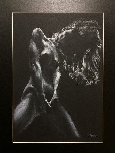 Original art drawing nude - drawing, noir