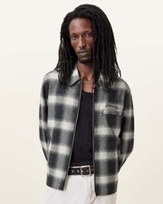AllSaints Men's Checkered Bomber Jacket Black 2XL Organic Cotton Full Zip